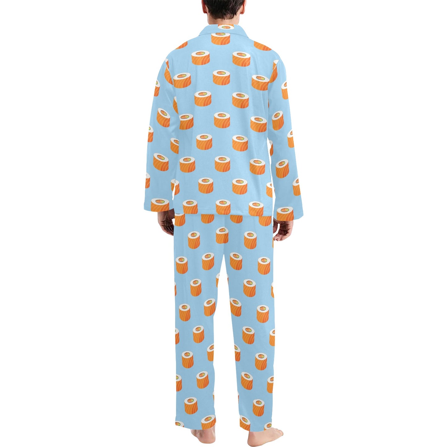Salmon Sushi Print Design LKS307 Men's Long Pajama Set