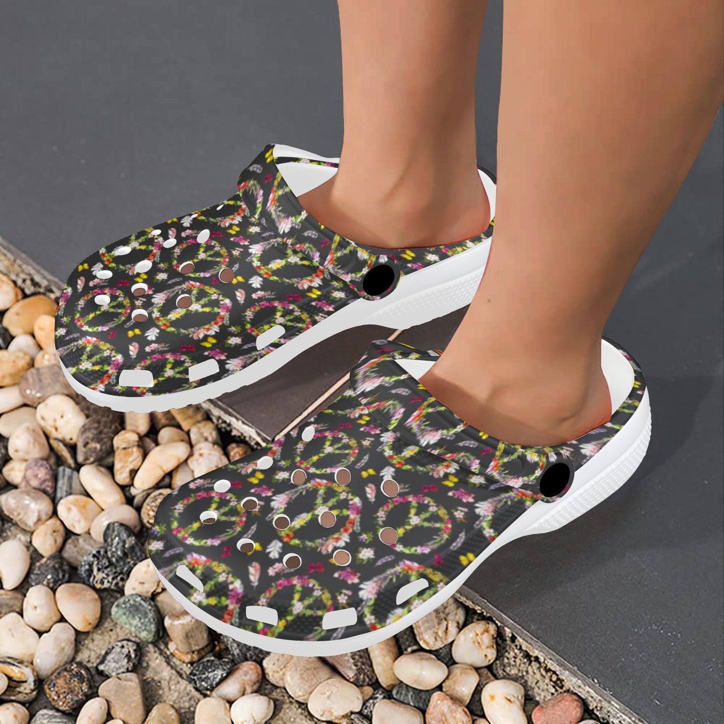 Peace Sign flowers Design Print Unisex Clogs Shoes