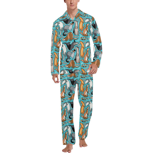 Ferret Pattern Print Design 03 Men's Long Pajama Set