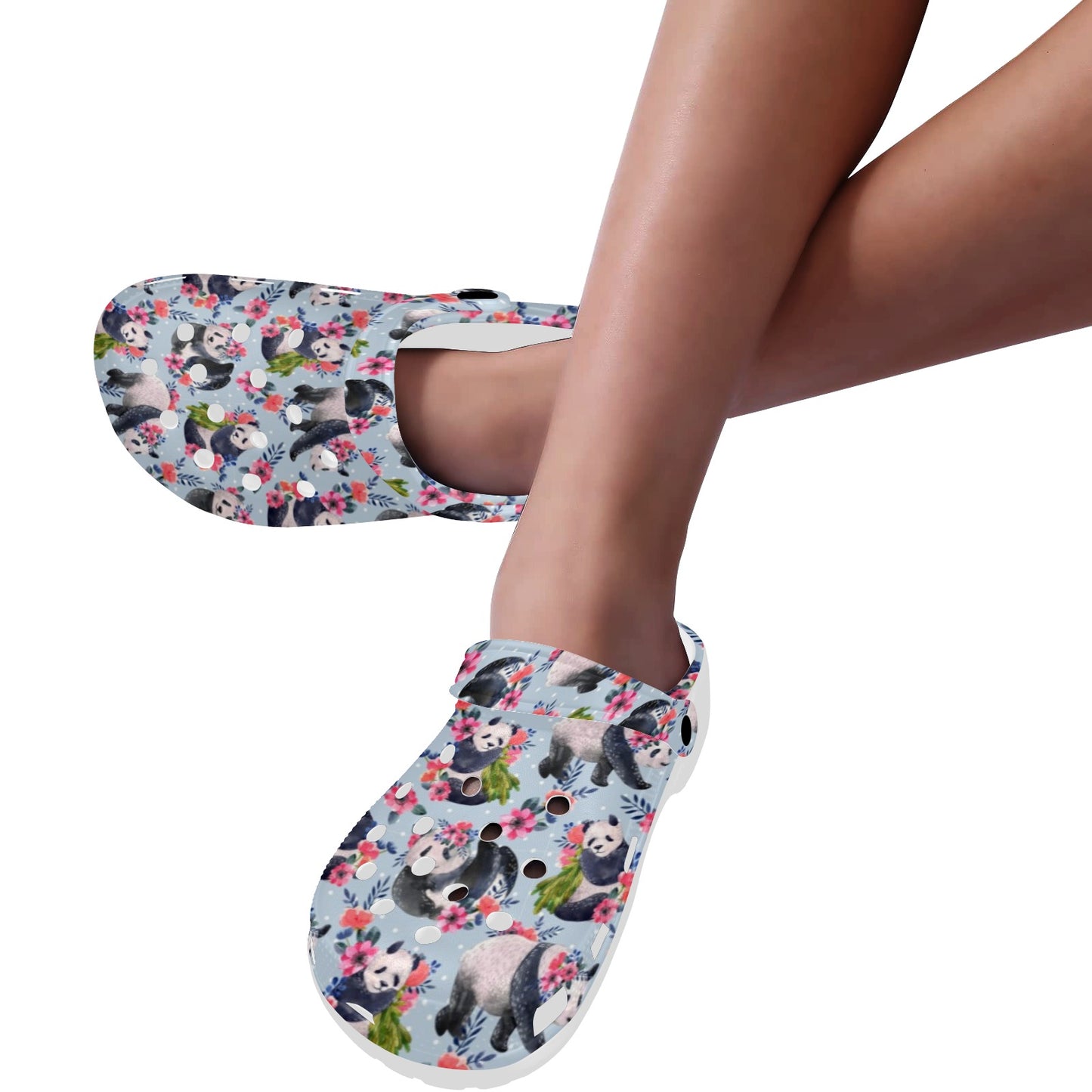 Panda Bear Flower Design Themed Print Unisex Clogs Shoes