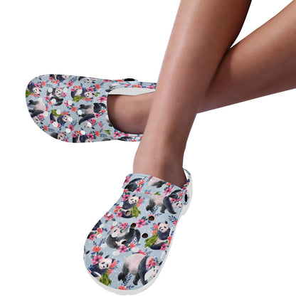 Panda Bear Flower Design Themed Print Unisex Clogs Shoes