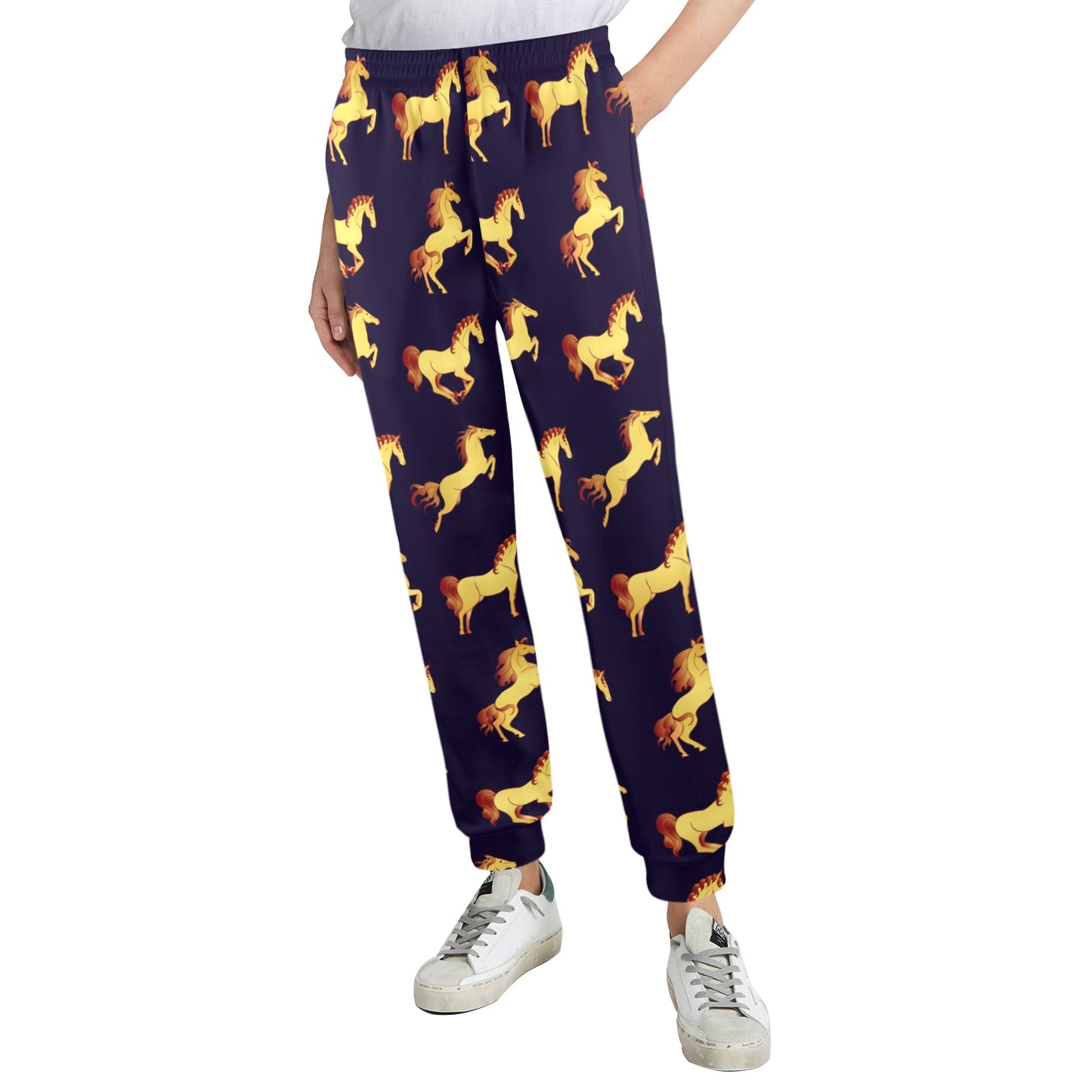 Gold Horse Pattern Women's Casual Track Pants