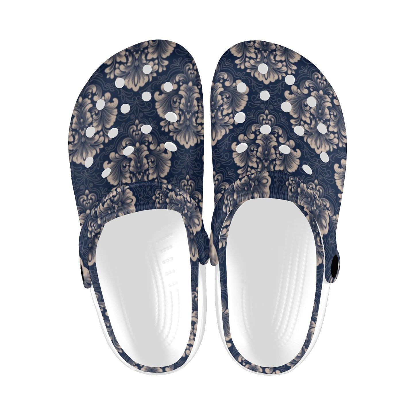 Damask Blue Luxury Print Pattern Unisex Clogs Shoes