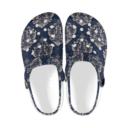 Damask Blue Luxury Print Pattern Unisex Clogs Shoes