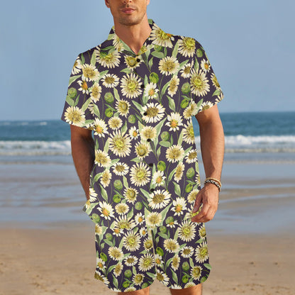 Daisy Vintage Print Pattern Men's Beach Shirt and Shorts Set
