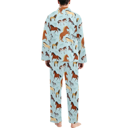 Horse Cute Themed Pattern Print Men's Long Pajama Set