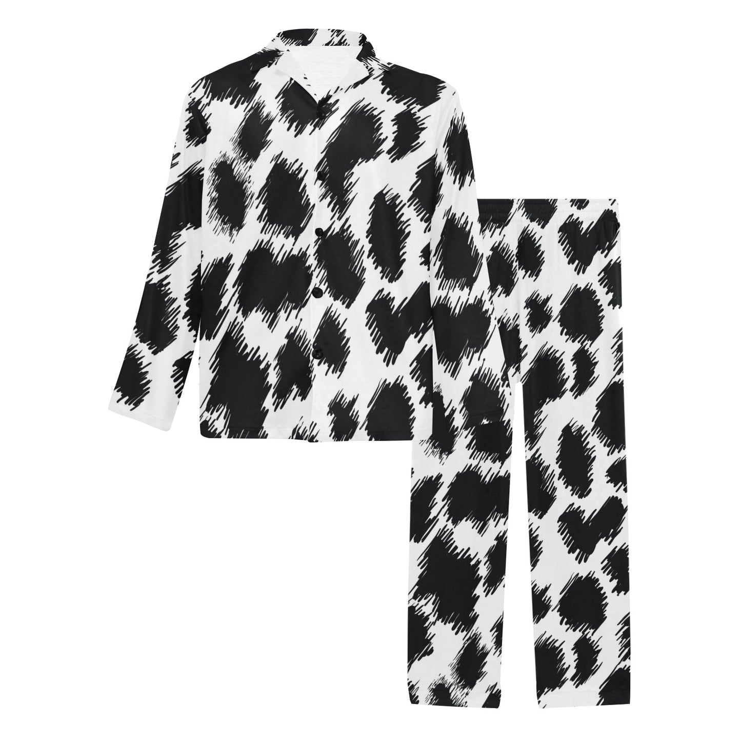 Cheetah Black Print Pattern Men's Long Pajama Set