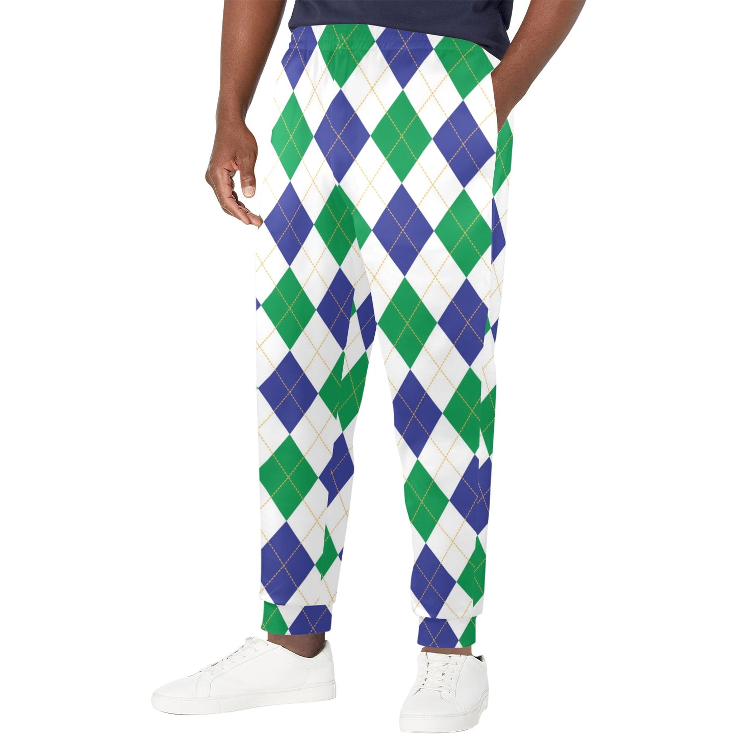 Argyle Green Blue Pattern Print Design 03 Men's Casual Track Pants