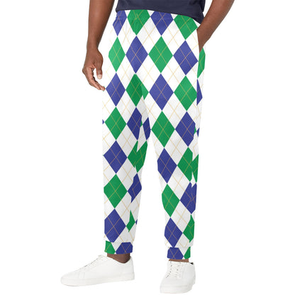 Argyle Green Blue Pattern Print Design 03 Men's Casual Track Pants