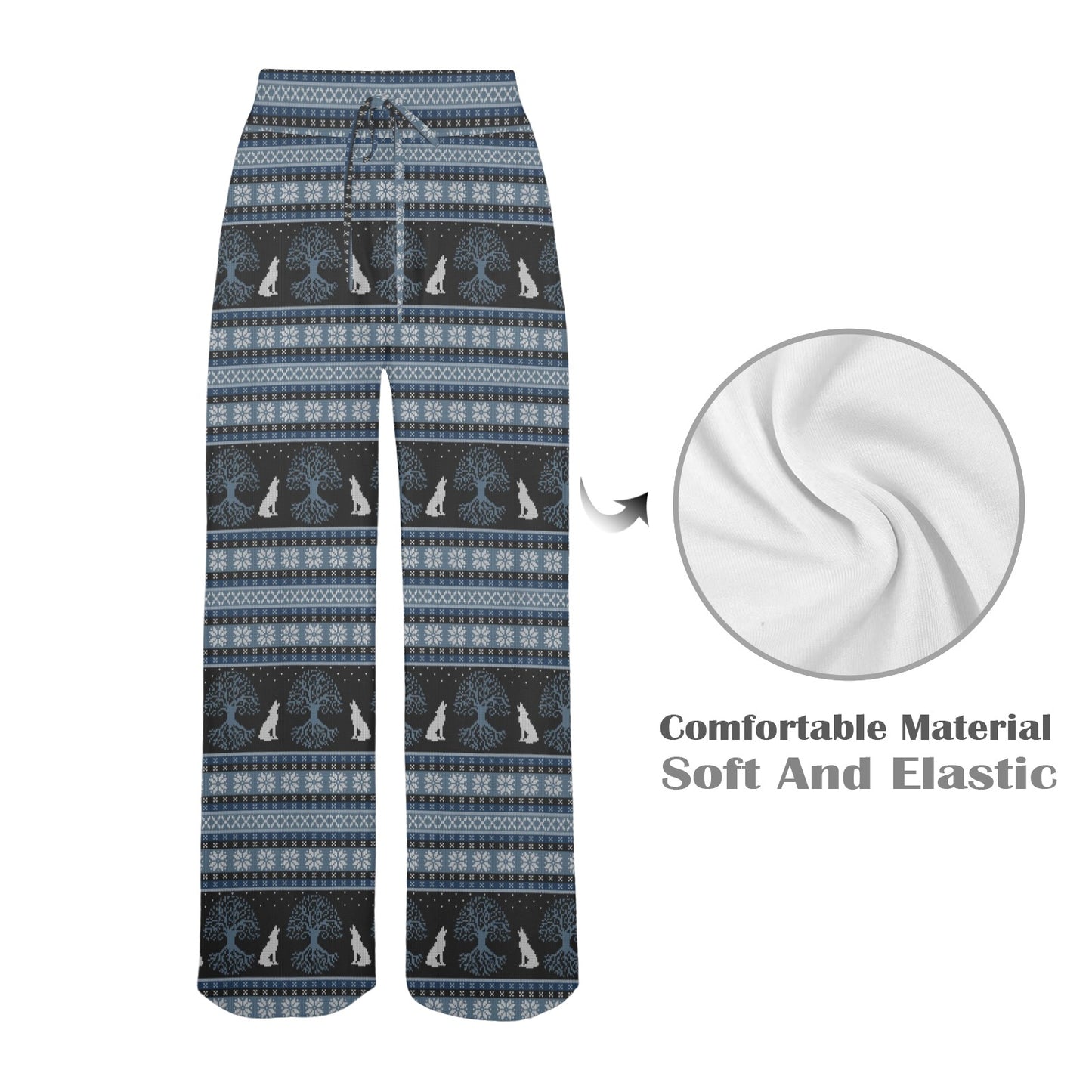 Wolf Tree of Life Knit Design Print Women's Wide Leg Lounge Pants