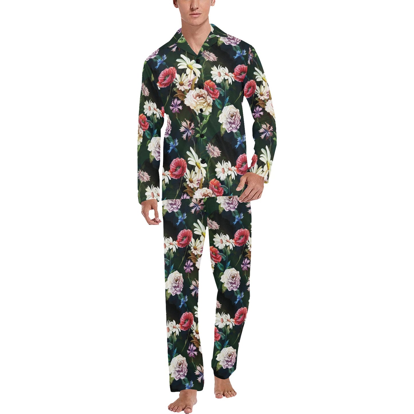 Summer Floral Print Design LKS303 Men's Long Pajama Set