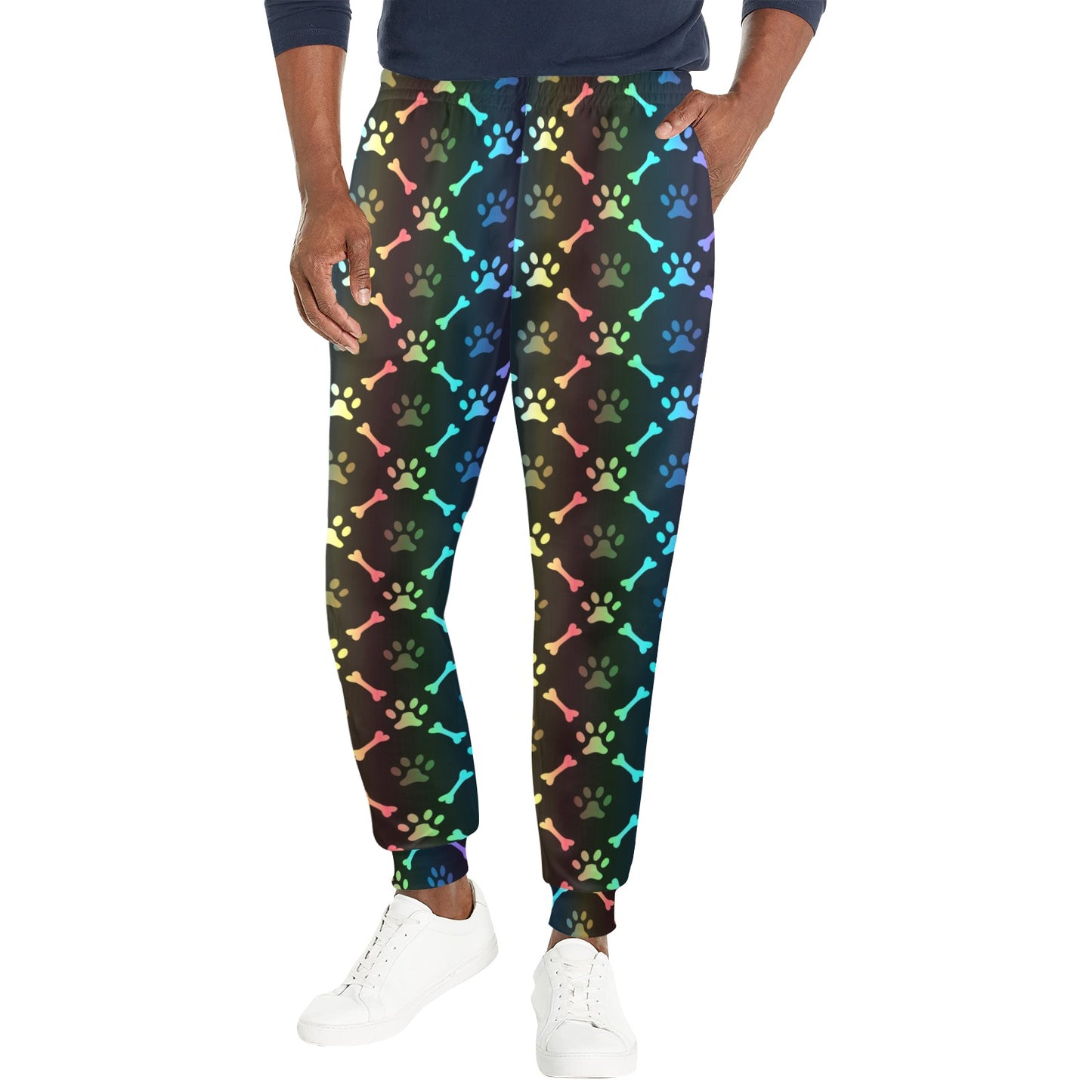 Paw Rainbow Pattern Print Design A01 Men's Casual Track Pants