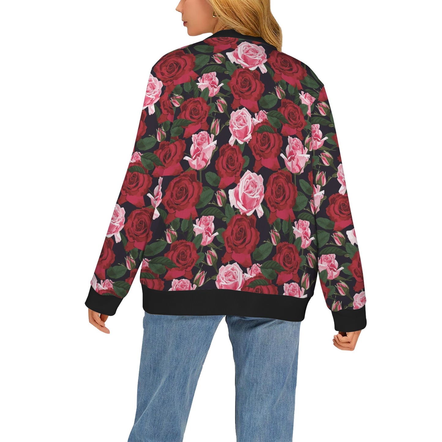 Rose Red Pink Pattern Print Design RO01 Women's Cardigan