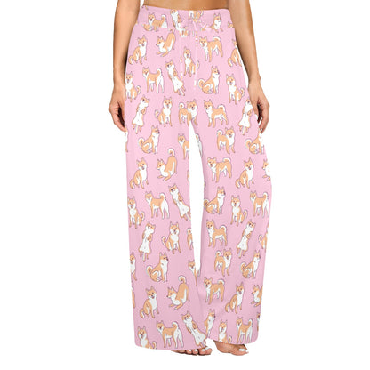 Shiba Inu Print Design LKS303 Women's Wide Leg Lounge Pants