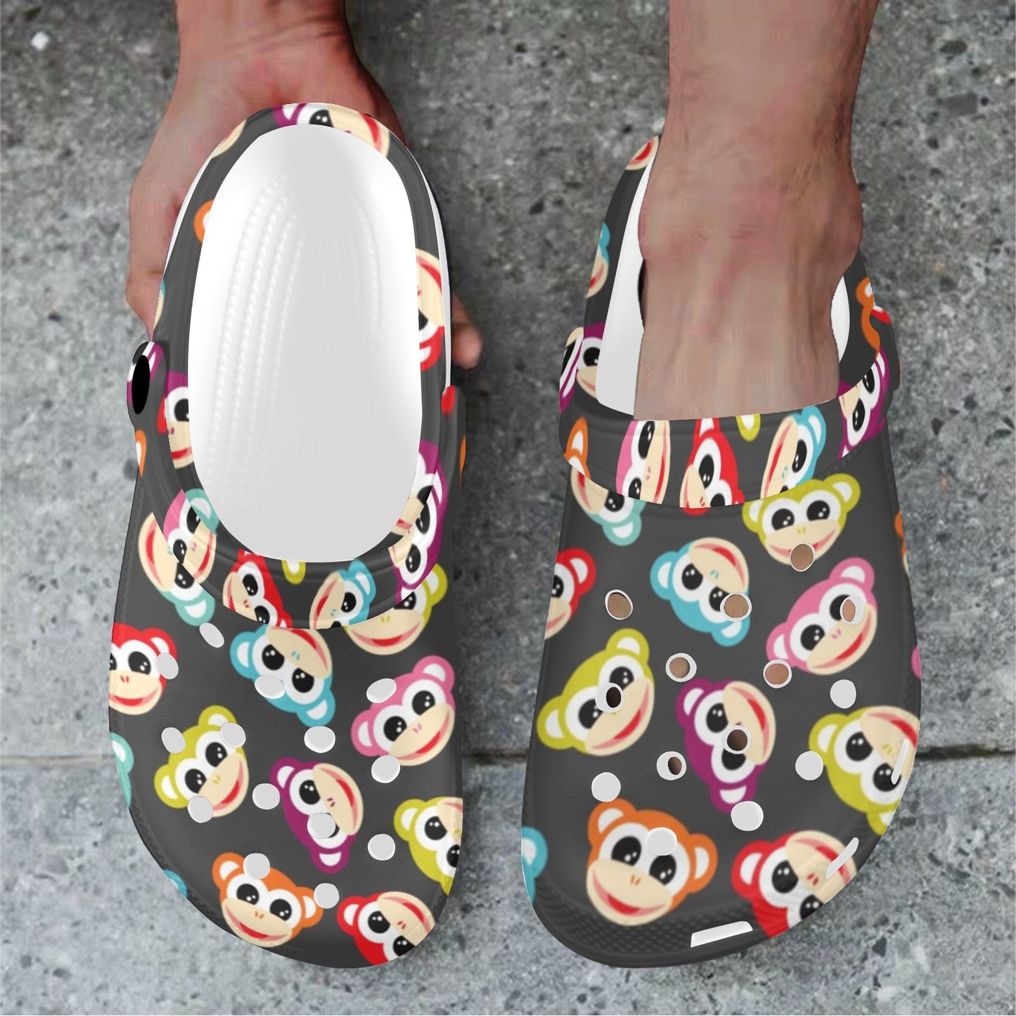 Monkey Head Design Themed Print Unisex Clogs Shoes