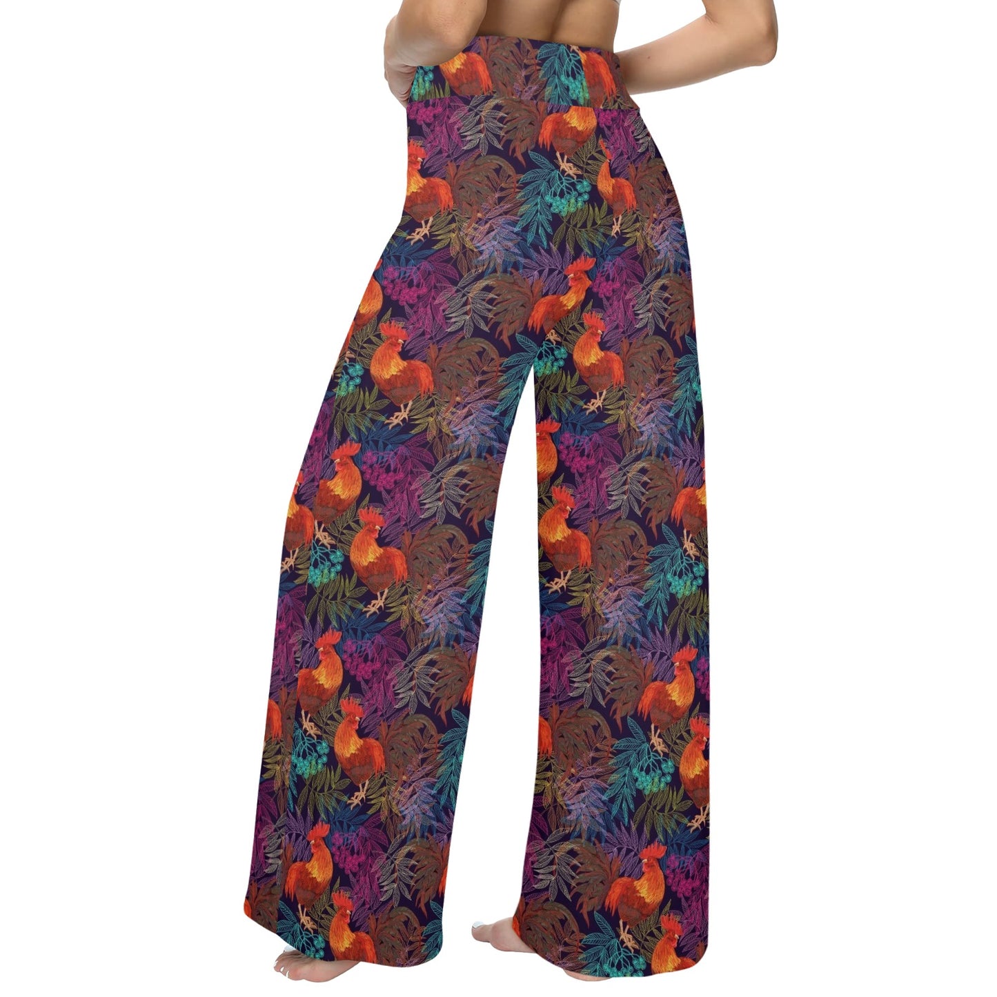 Rooster Print Style Women's Wide Leg Lounge Pants