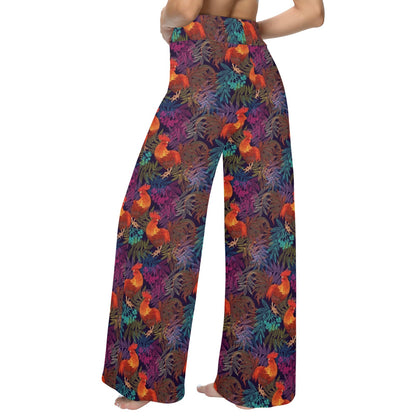Rooster Print Style Women's Wide Leg Lounge Pants