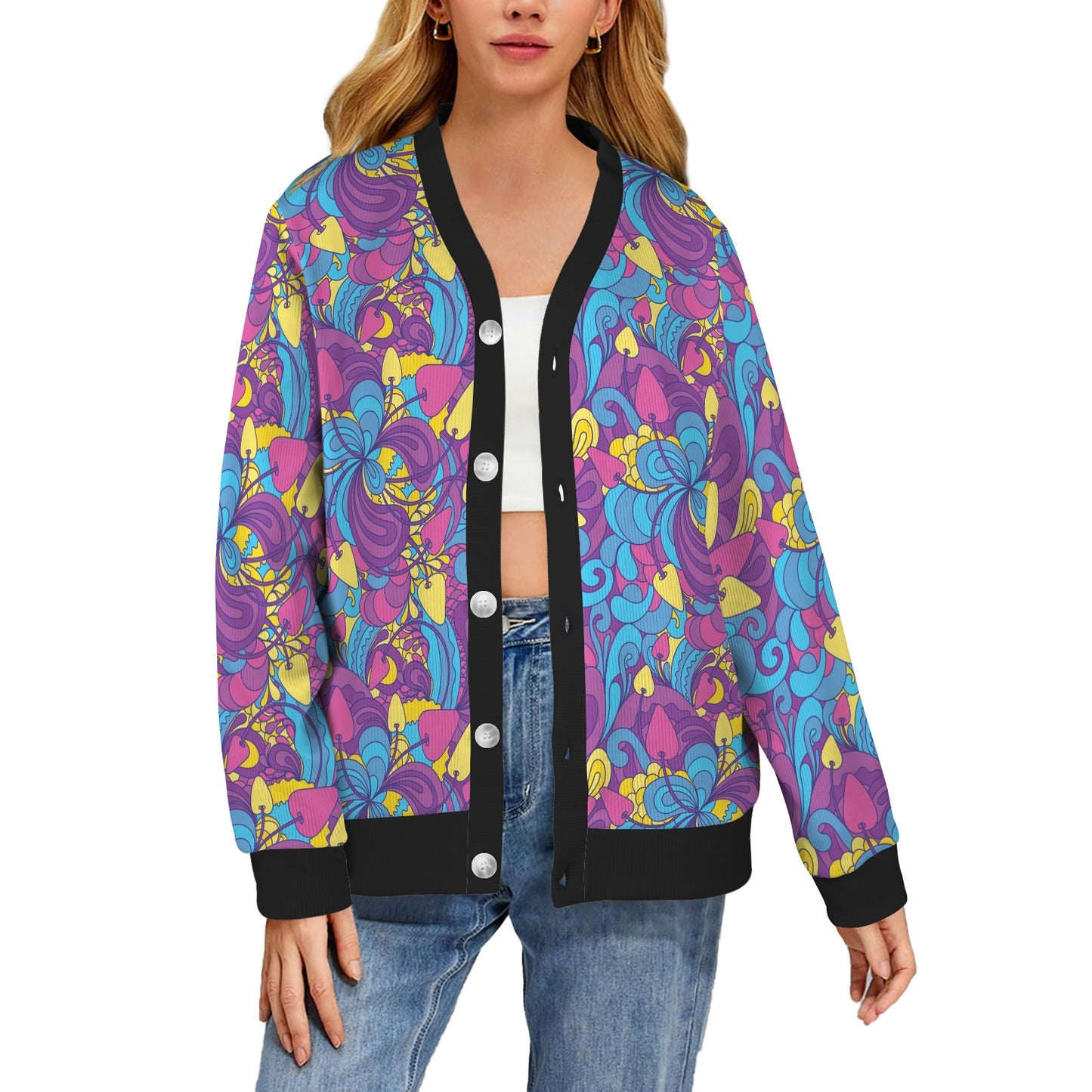 Psychedelic Mushroom Pattern Print Design A03 Women's Cardigan