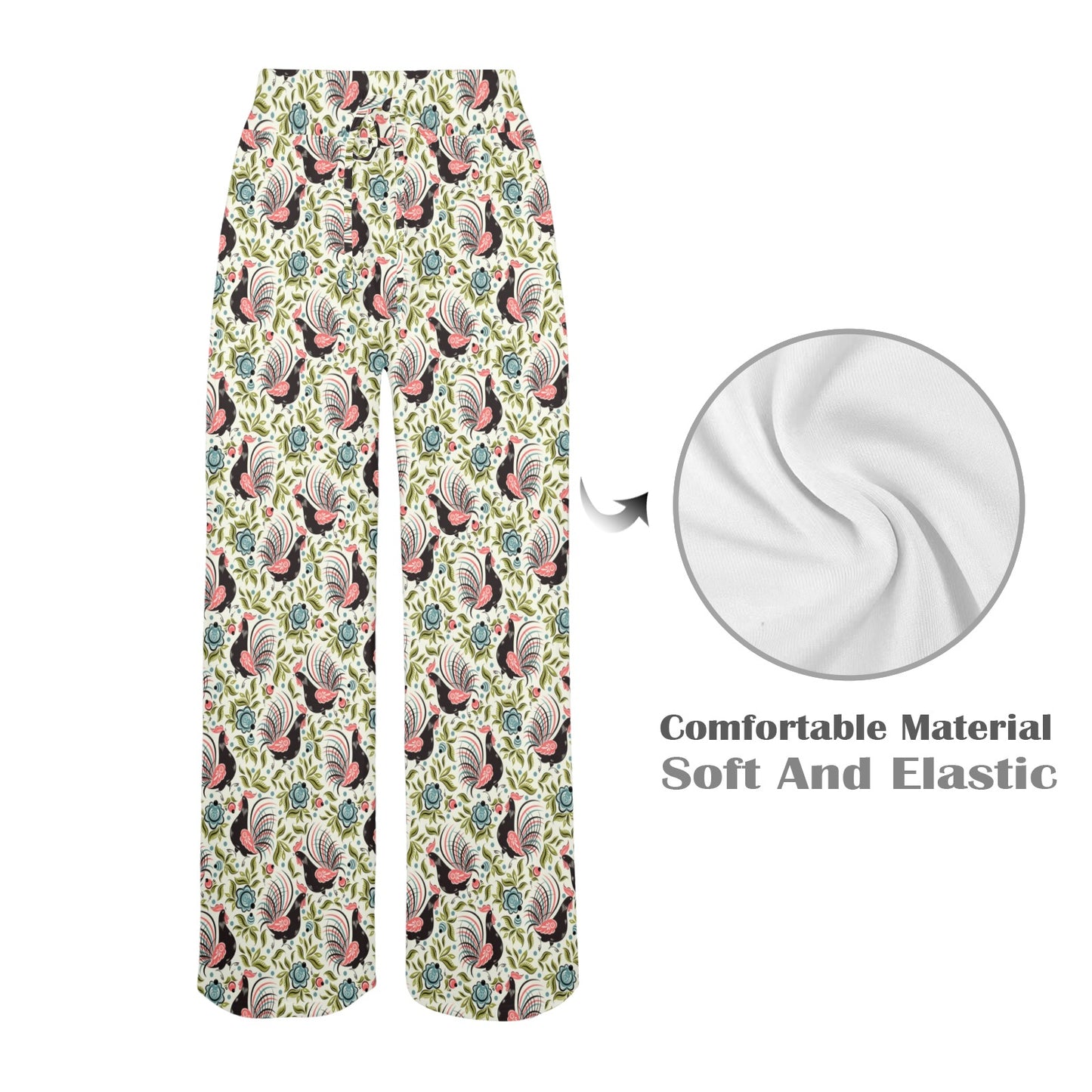 Rooster Print Design Women's Wide Leg Lounge Pants