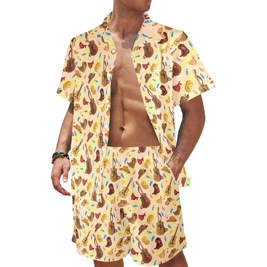 Western Lifestyle Print Design LKS303 Men's Beach Shirt and Shorts Set