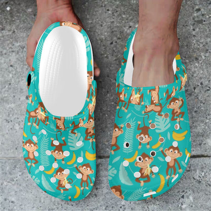 Monkey Happy Design Themed Print Unisex Clogs Shoes