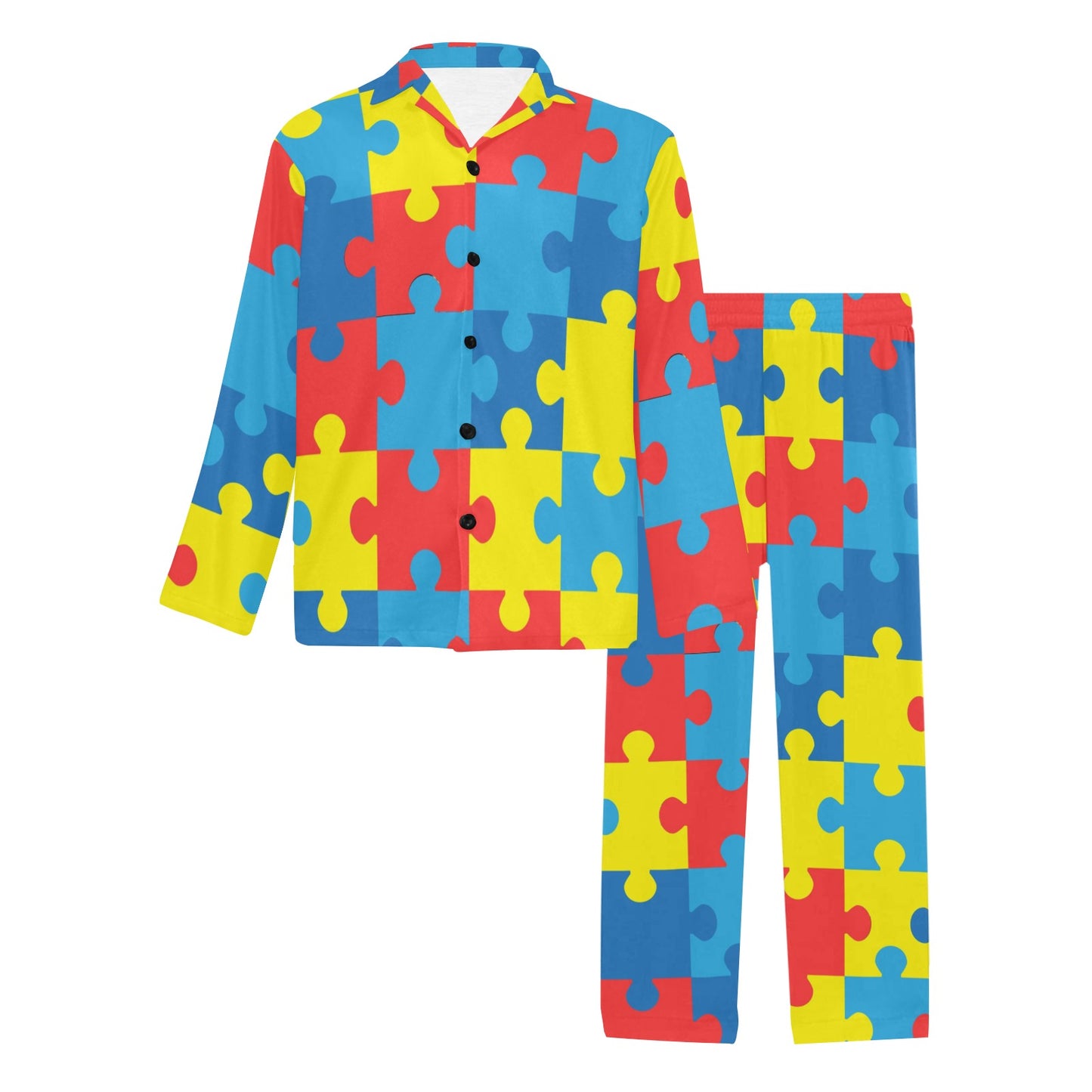 Autism Awareness Puzzles Design Print Men's Long Pajama Set