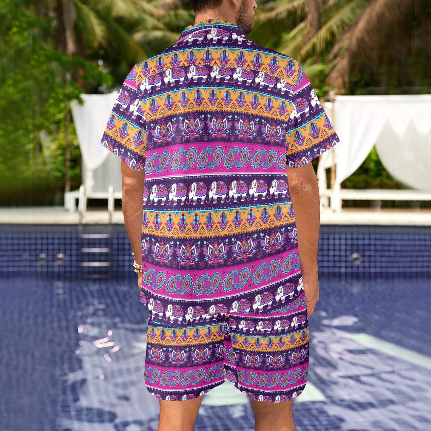 Boho Indian Style Pattern Men's Beach Shirt and Shorts Set