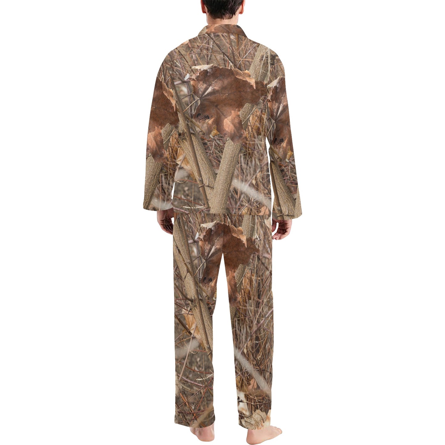 Camo Realistic Tree Forest Autumn Print Men's Long Pajama Set