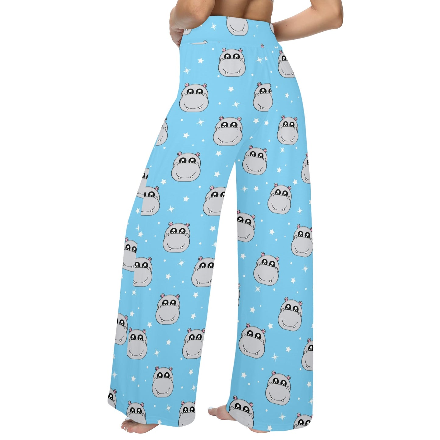 Hippo Design Print Pattern JJ0347 Women's Wide Leg Lounge Pants