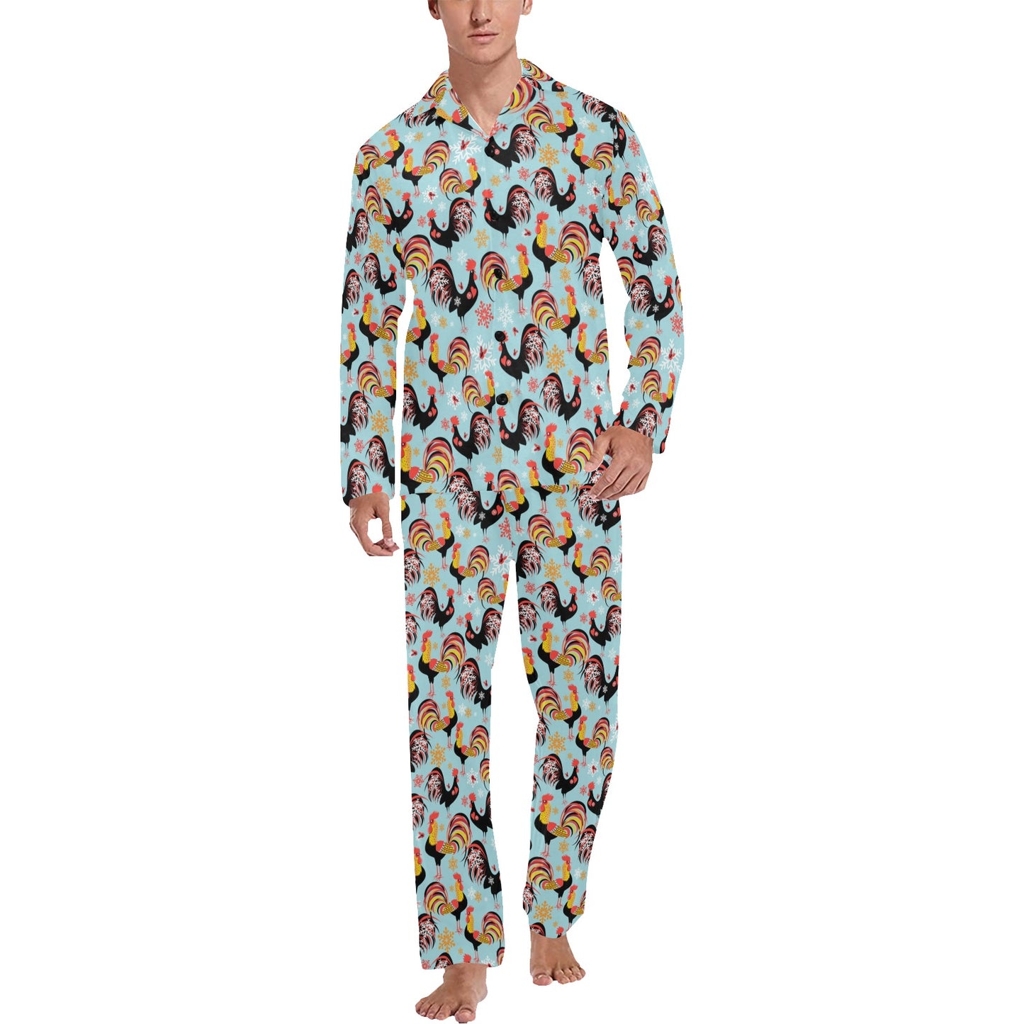 Rooster Themed Design Men's Long Pajama Set