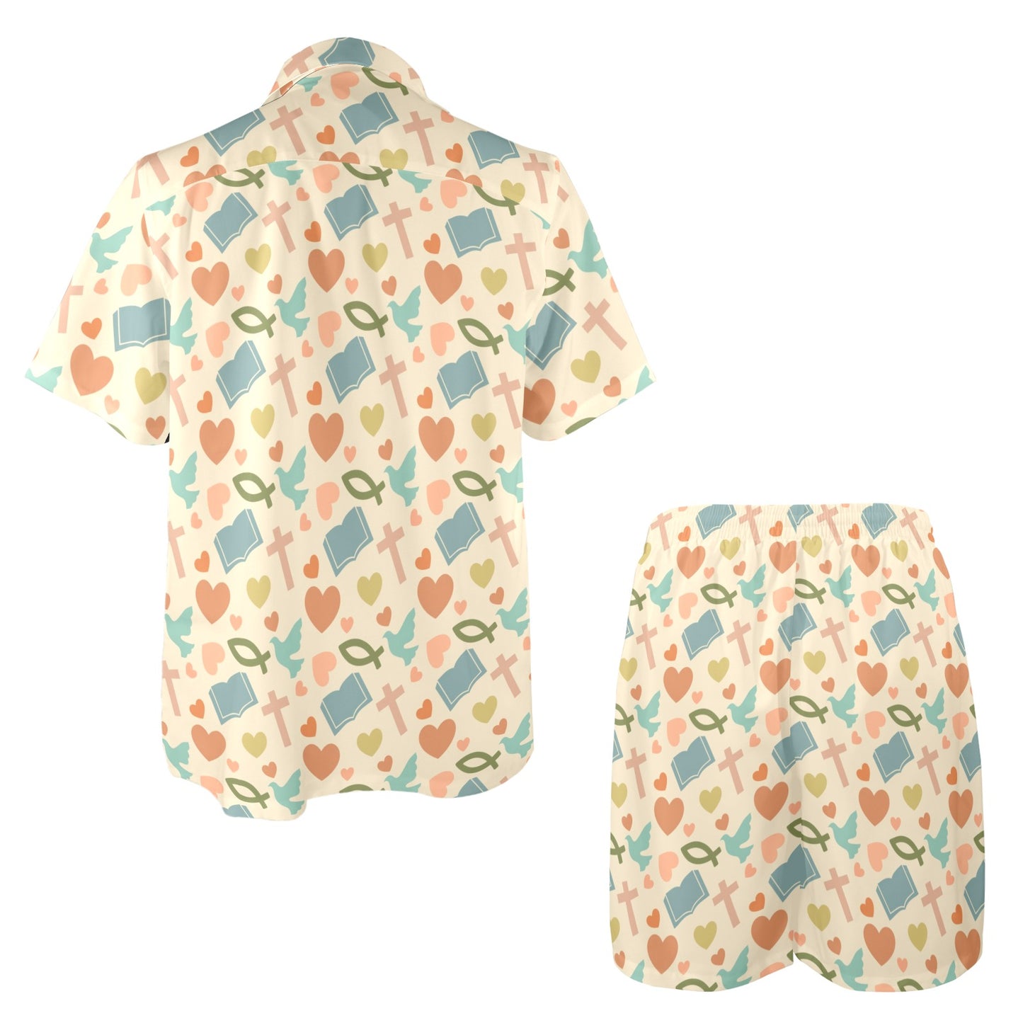 Christian Symbol Pattern Men's Beach Shirt and Shorts Set