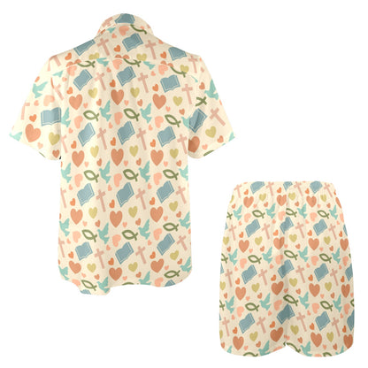 Christian Symbol Pattern Men's Beach Shirt and Shorts Set