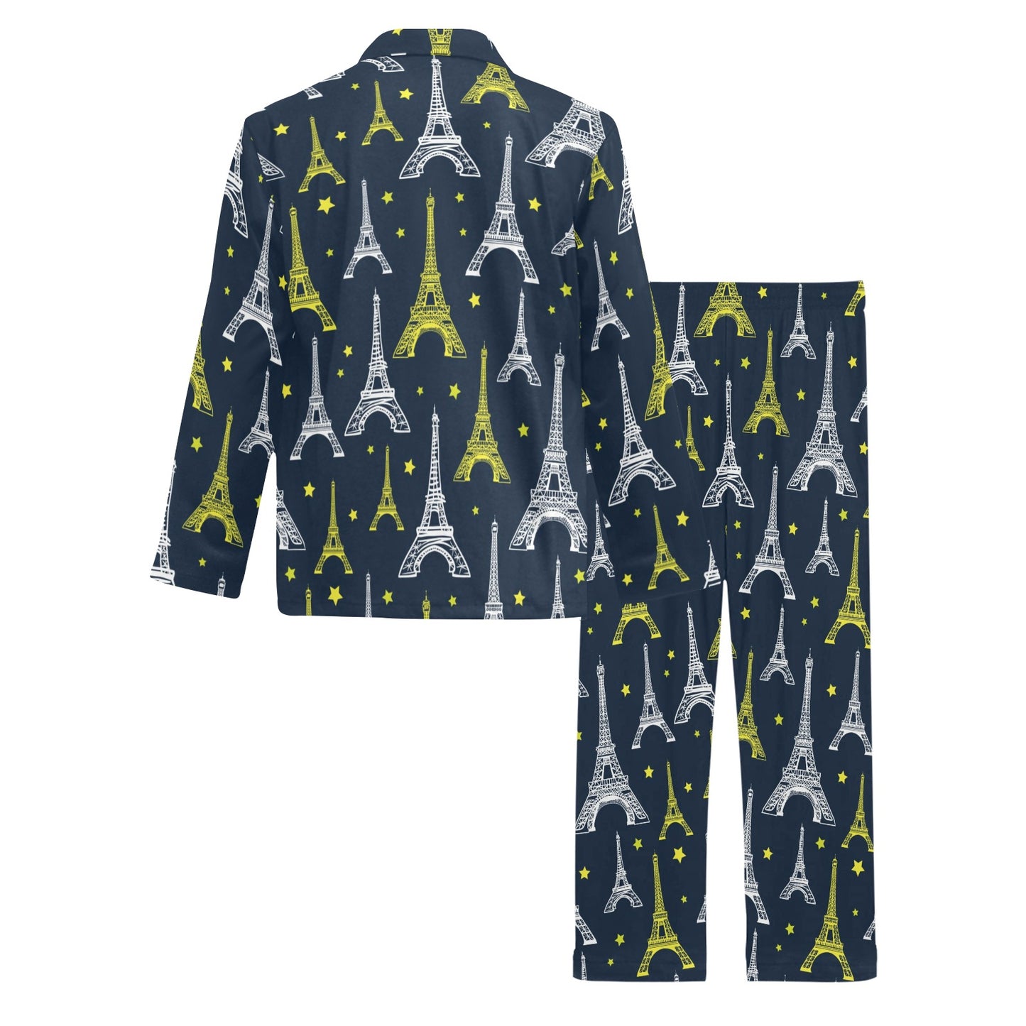 Eiffel Tower Star Print Men's Long Pajama Set