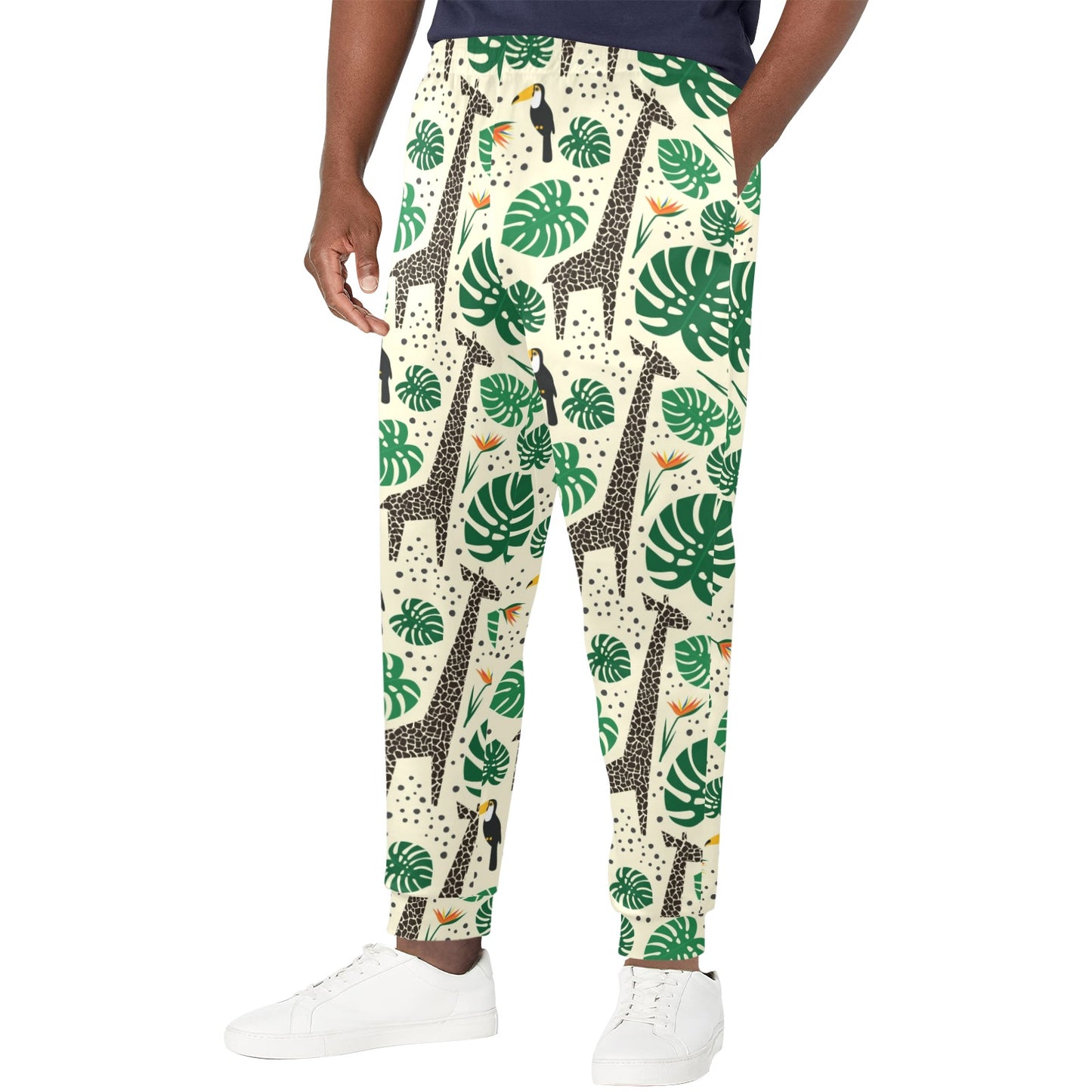 Rainforest Giraffe Pattern Print Design A02 Men's Casual Track Pants