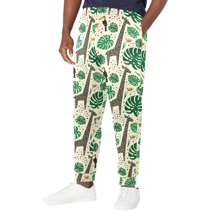 Rainforest Giraffe Pattern Print Design A02 Men's Casual Track Pants