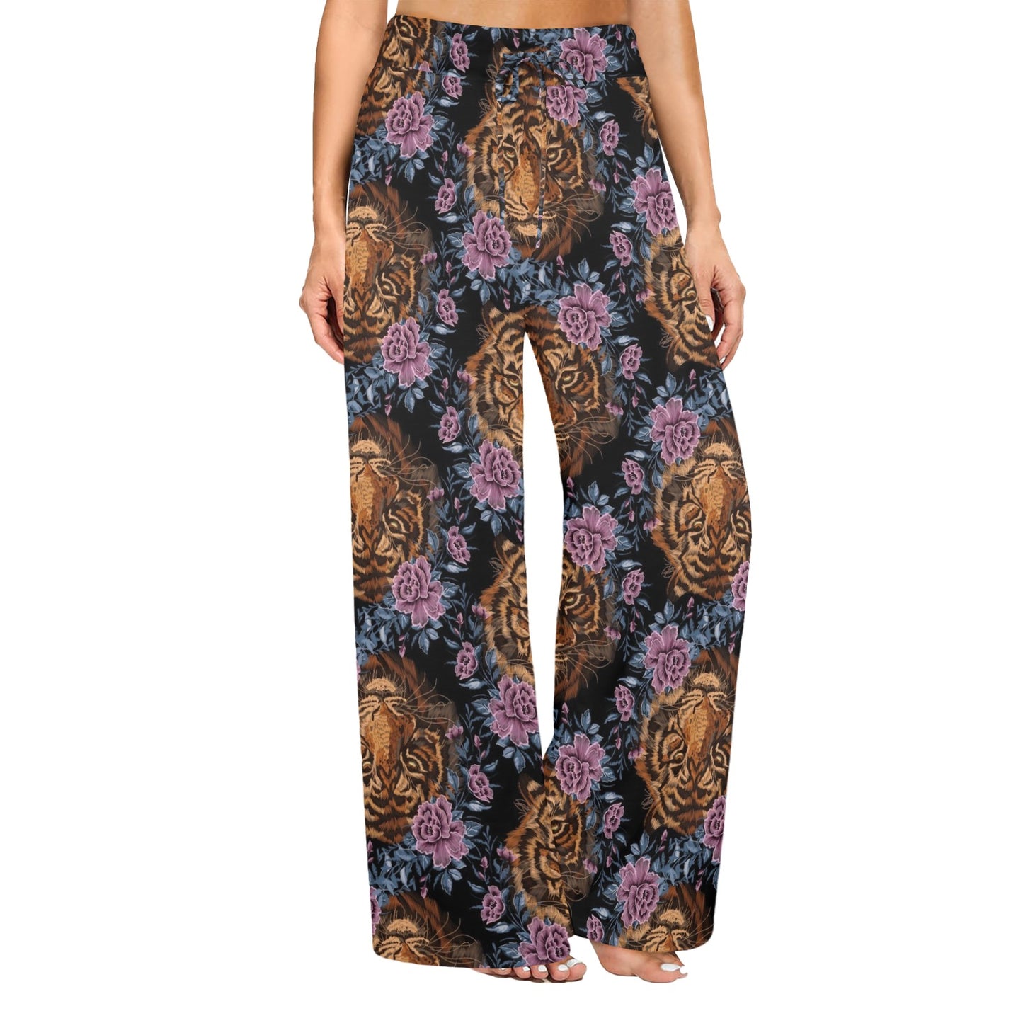 Tiger Head Floral Women's Wide Leg Lounge Pants