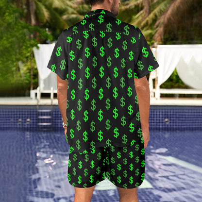 Dollar symbol Design Print Pattern JJ0121 Men's Beach Shirt and Shorts Set