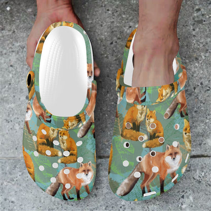 Fox Autumn leaves Themed Unisex Clogs Shoes