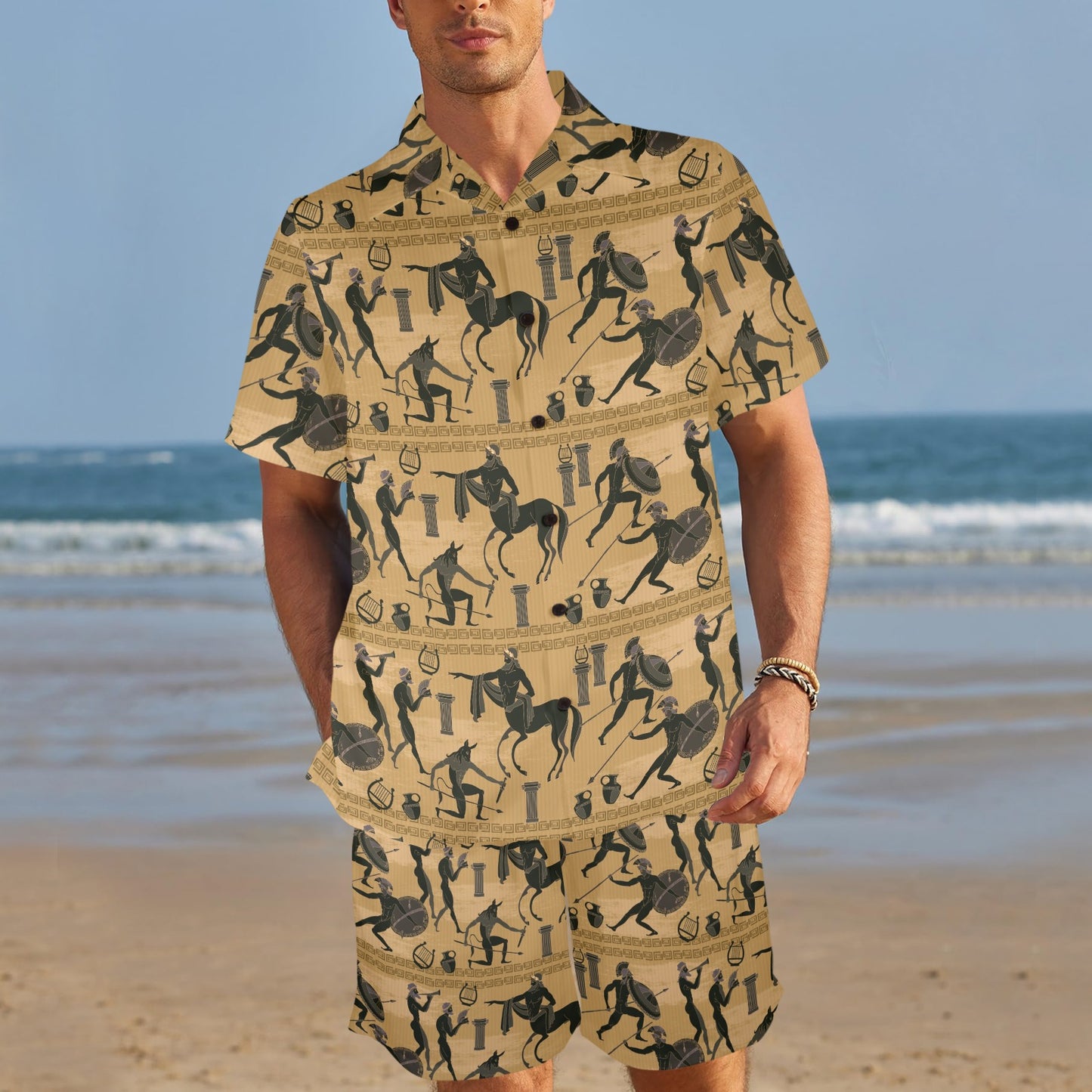 Ancient Greek Statue Print Design LKS304 Men's Beach Shirt and Shorts Set