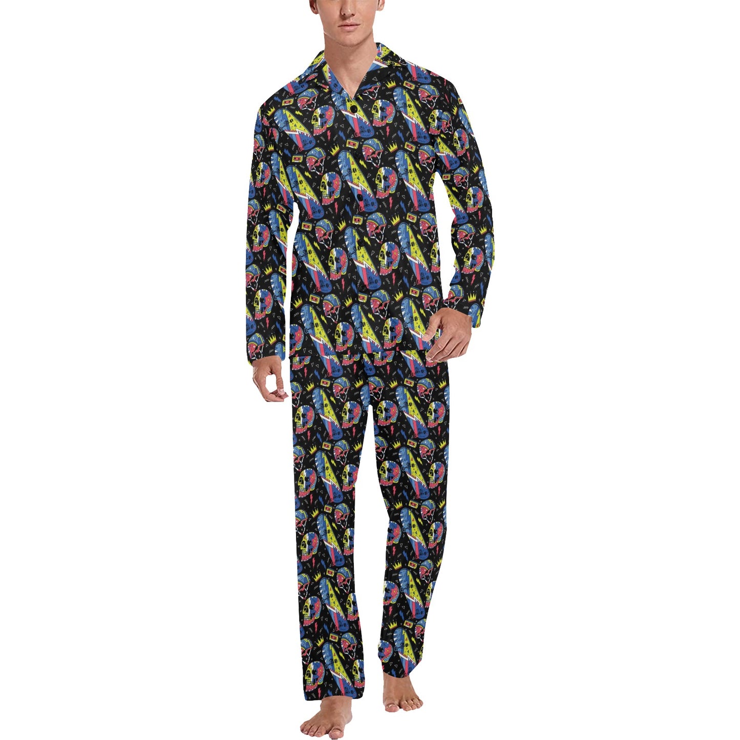 Skateboard Print Design LKS304 Men's Long Pajama Set