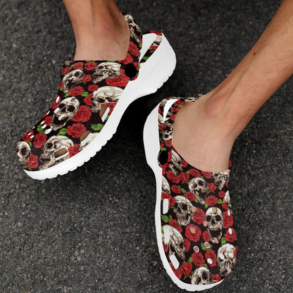 Skull Roses Design Themed Print Unisex Clogs Shoes