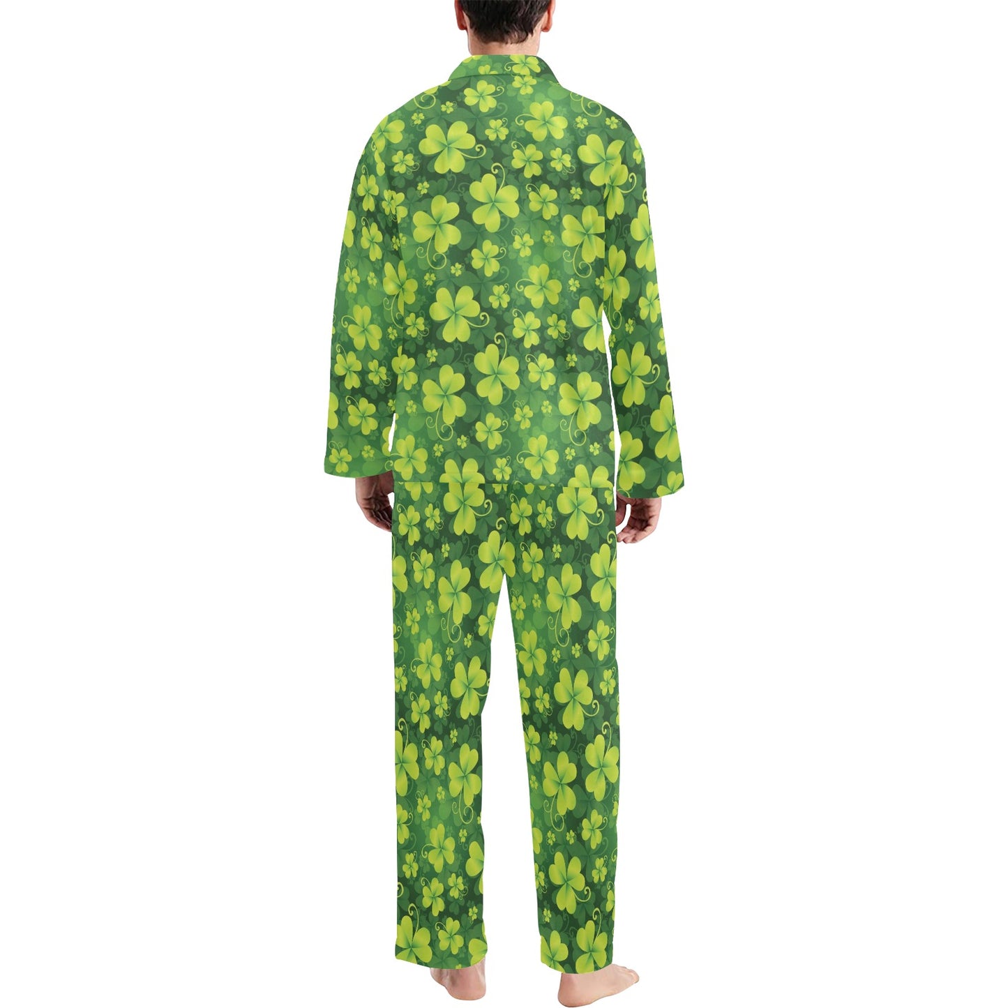 Shamrock Clover Print Men's Long Pajama Set
