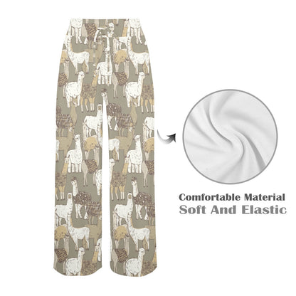 Alpaca Pattern Print Design 01 Women's Wide Leg Lounge Pants