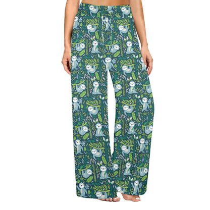 Sloth Print Design LKS304 Women's Wide Leg Lounge Pants