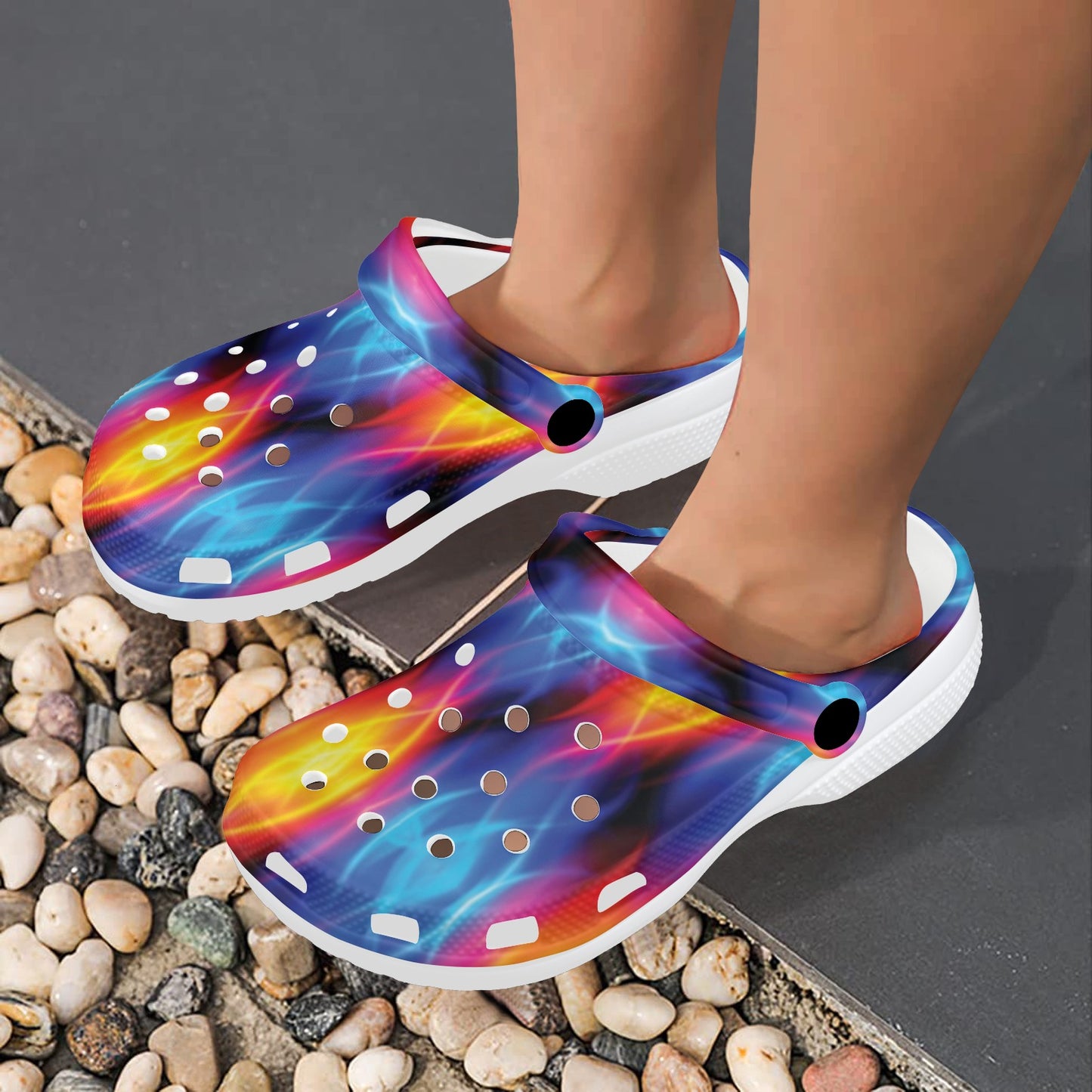 Flame Fire Blue Design Print Unisex Clogs Shoes