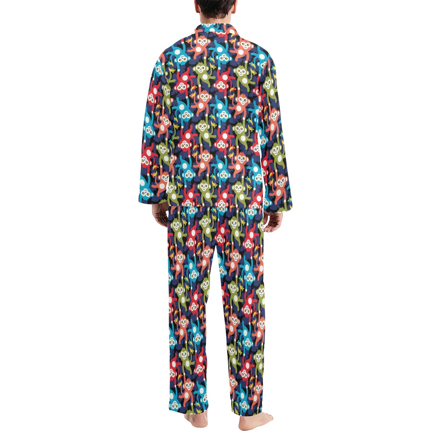 Monkey Colorful Design Themed Print Men's Long Pajama Set