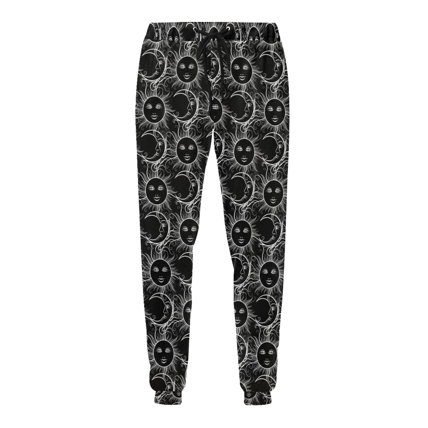 Sun Moon White Design Themed Print Men's Sweatpants