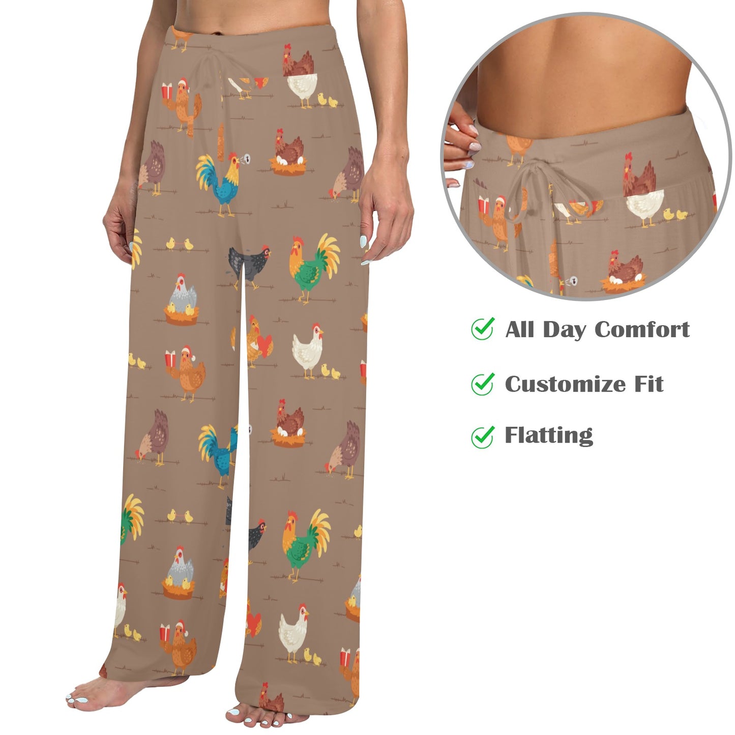 Chicken Happy Print Pattern Women's Wide Leg Lounge Pants