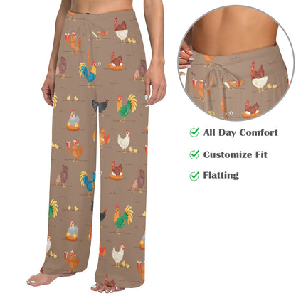 Chicken Happy Print Pattern Women's Wide Leg Lounge Pants