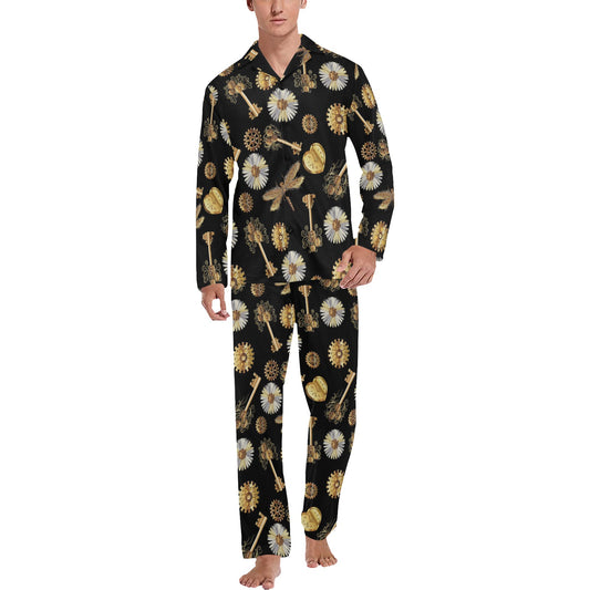 Steampunk Key Dragonfly Print Design LKS303 Men's Long Pajama Set